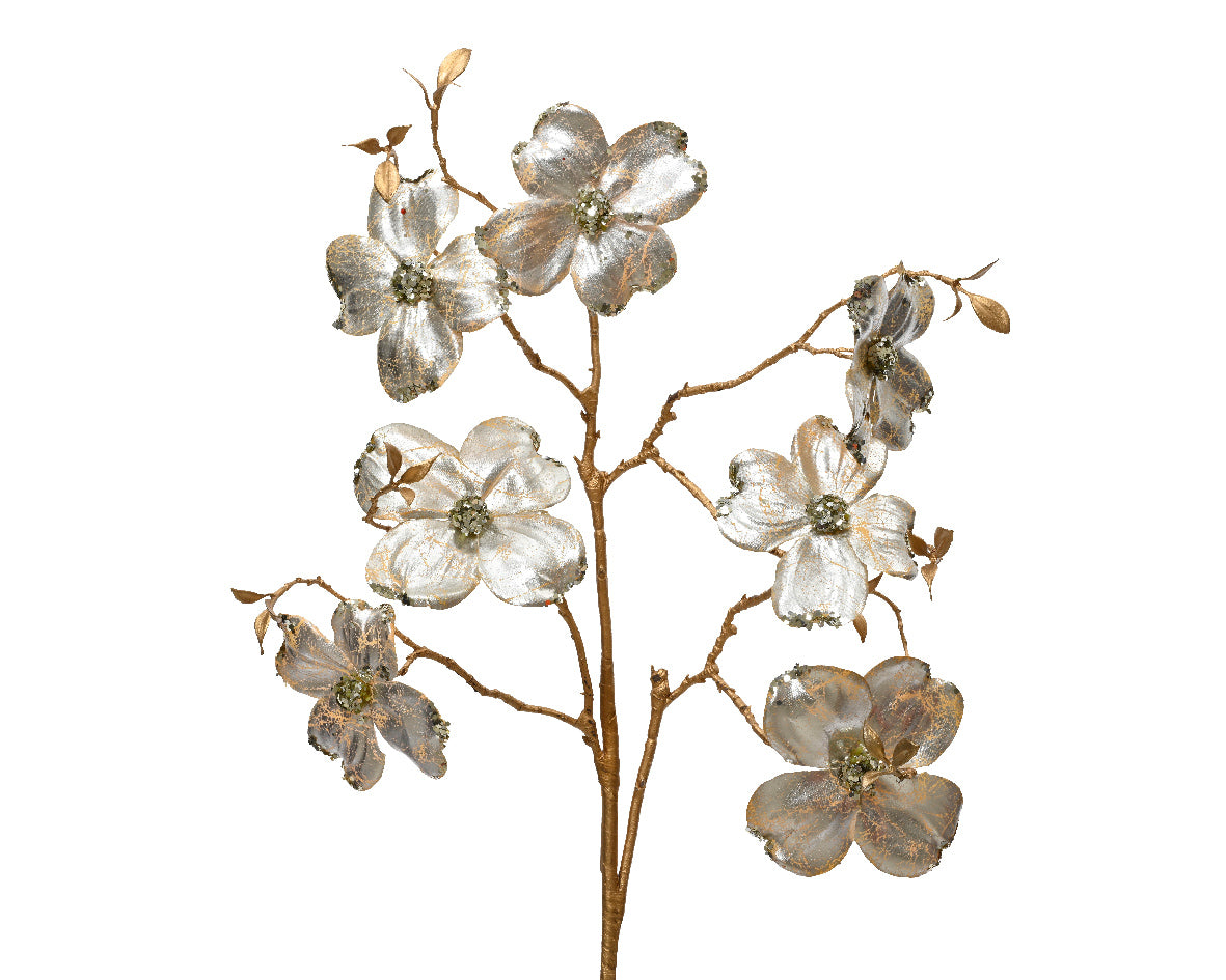 DECORAZIONE NATALIZIA, RAMO CON FIORI IN POLIESTERE, 24X3X90 CM, COLOR CREMA