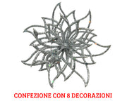 8 FIORI CON CLIPS 14X5 CM ARGENTO GLITTER