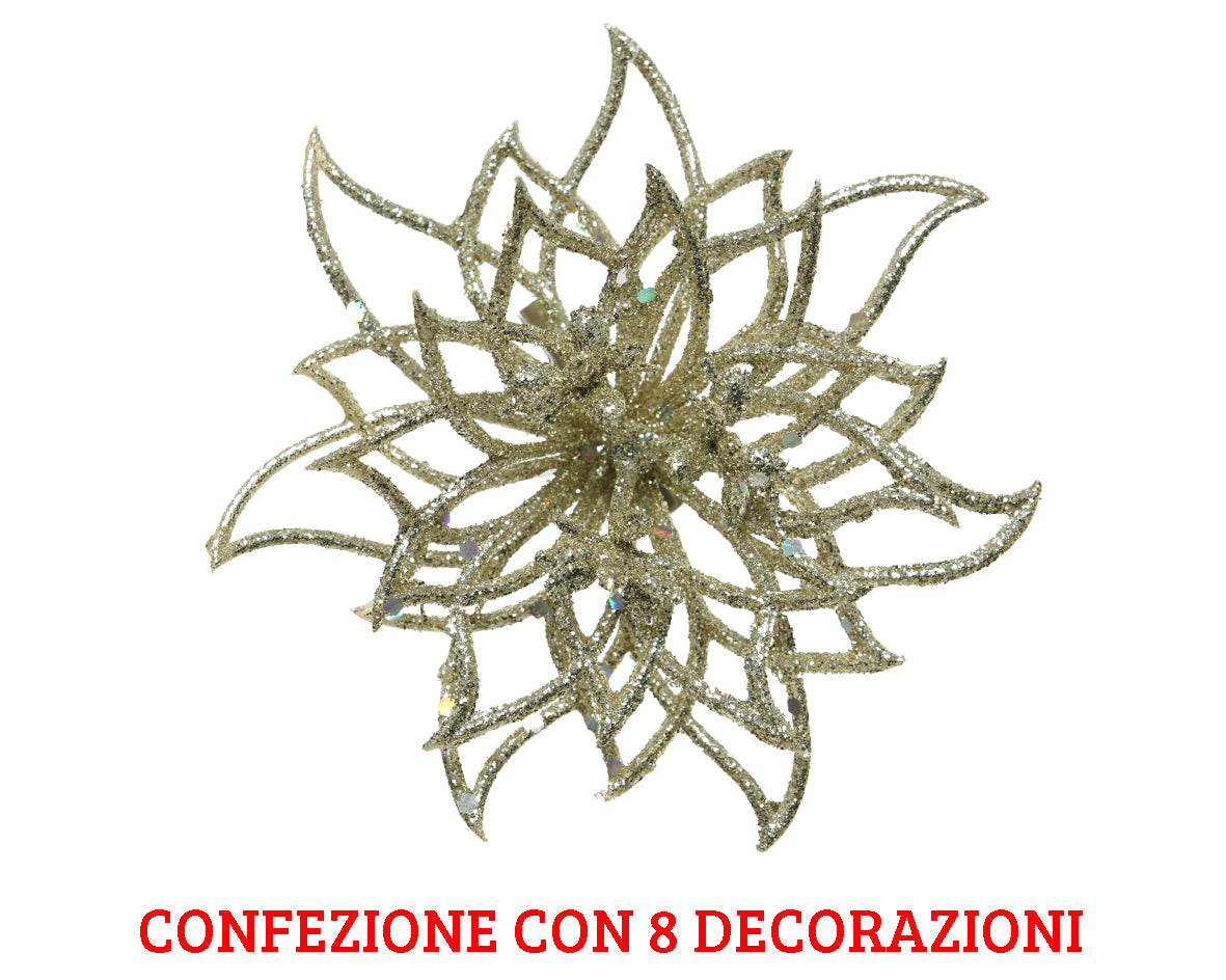 8 FIORI CON CLIPS 14X5 CM COLOR CHAMPAGNE GLITTER