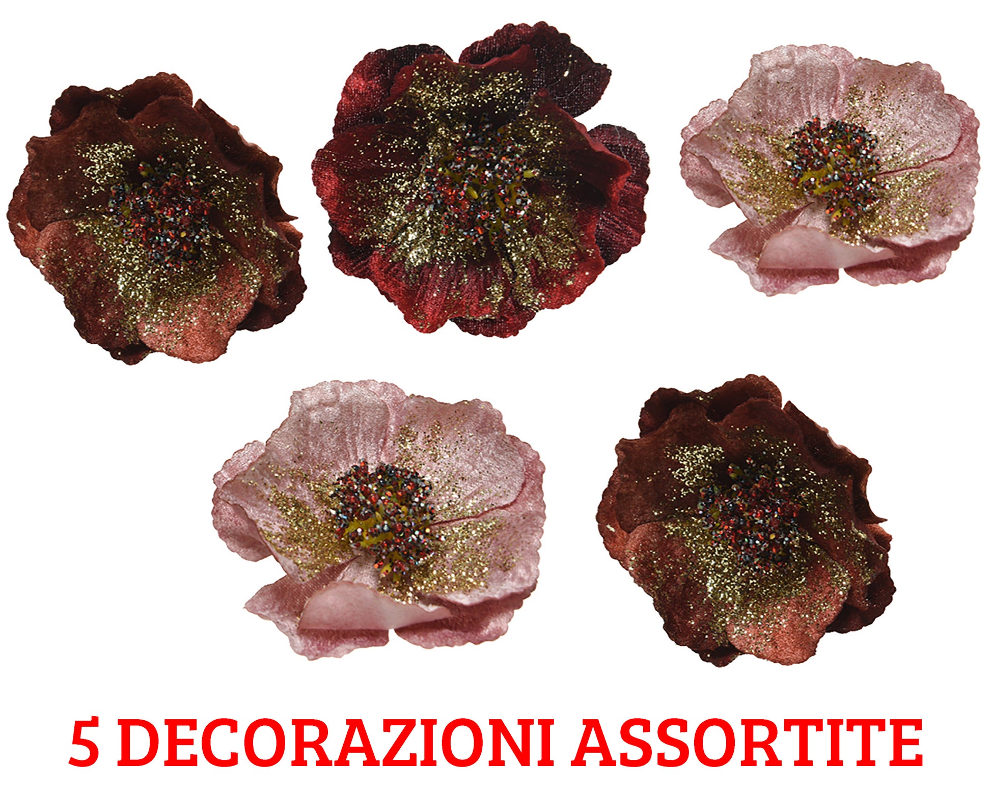 5 ROSE DECORATIVE CON CLIPS 11X4 CM ASSORTITE