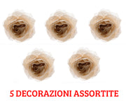 5 ROSE APPENDIBILI CON CLIPS 14CM CON GLITTER CREMA
