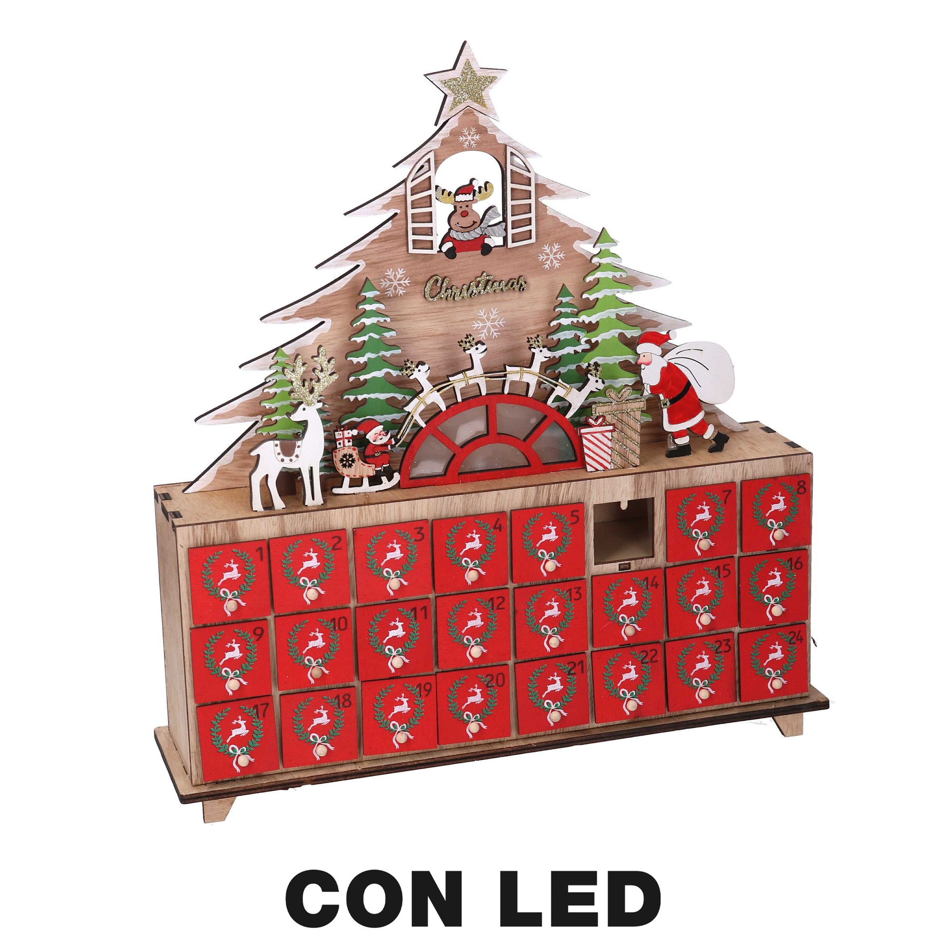 CALENDARIO DELL'AVVENTO NATALIZIO CON ALBERO DI NATALE 31X8H34,5CM