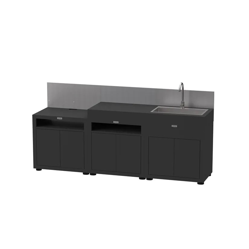 CUCINA COMPLETA 3 ELEMENTI 240X56.5X128CM NERA CON PARASPRUZZI