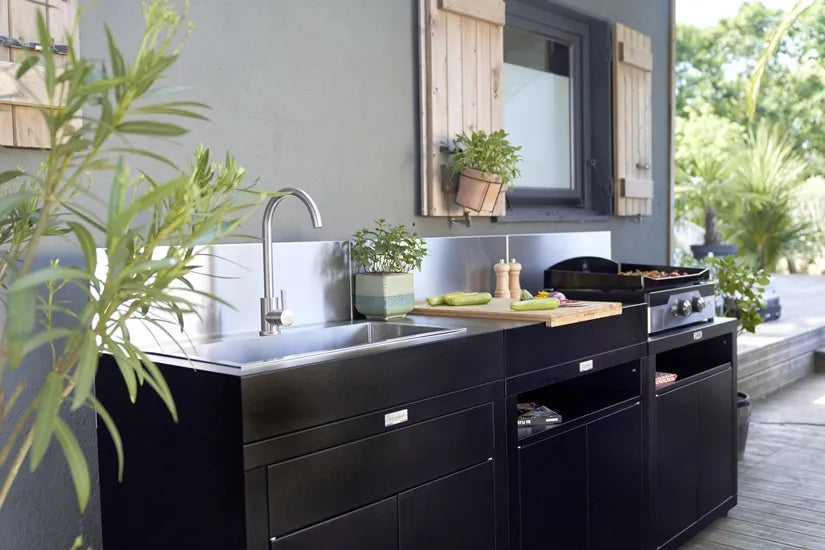 CUCINA COMPLETA 3 ELEMENTI 240X56.5X128CM NERA CON PARASPRUZZI