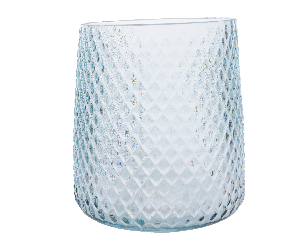 PORTA T-LIGHT IN VETRO HURRICANE AZZURRO 13X15CM