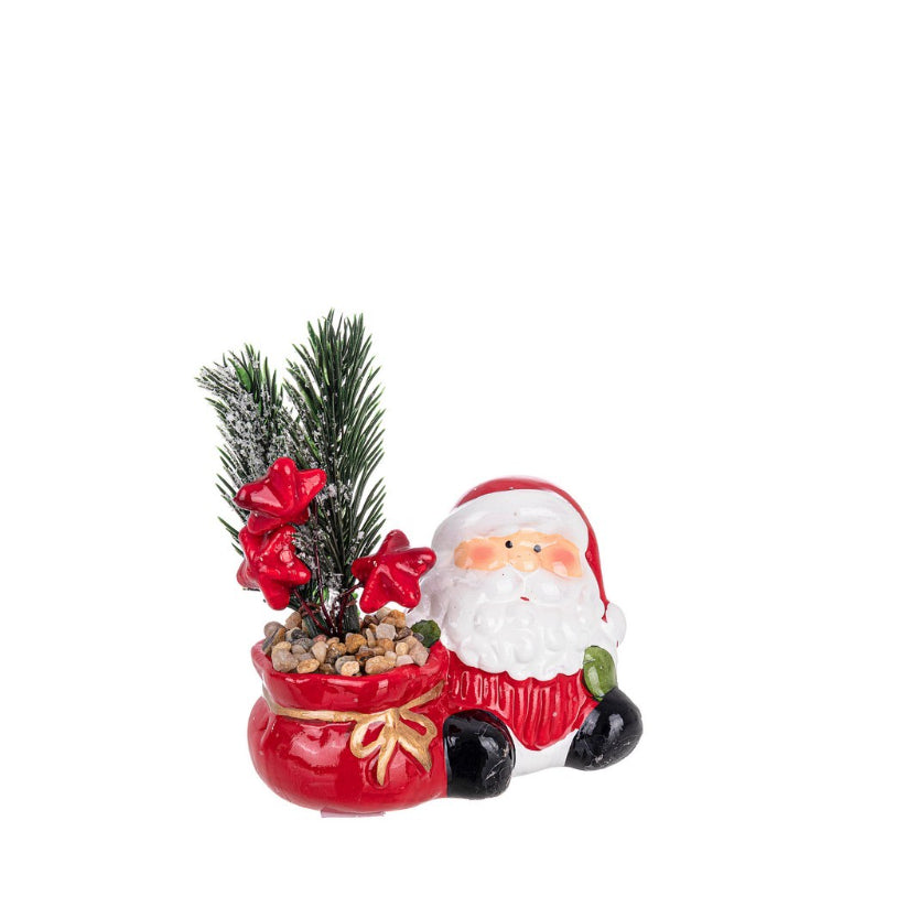 DECORAZIONE BABBO BURG CON PIANTA IN RESINA H11,5CM