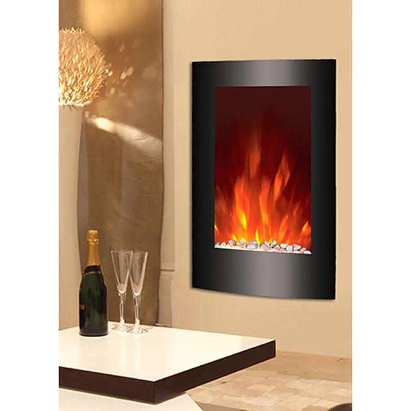 CAMINO ELETTRICO EROS SLIM PANNELLO IN VETRO TEMPERATO COLOR NERO