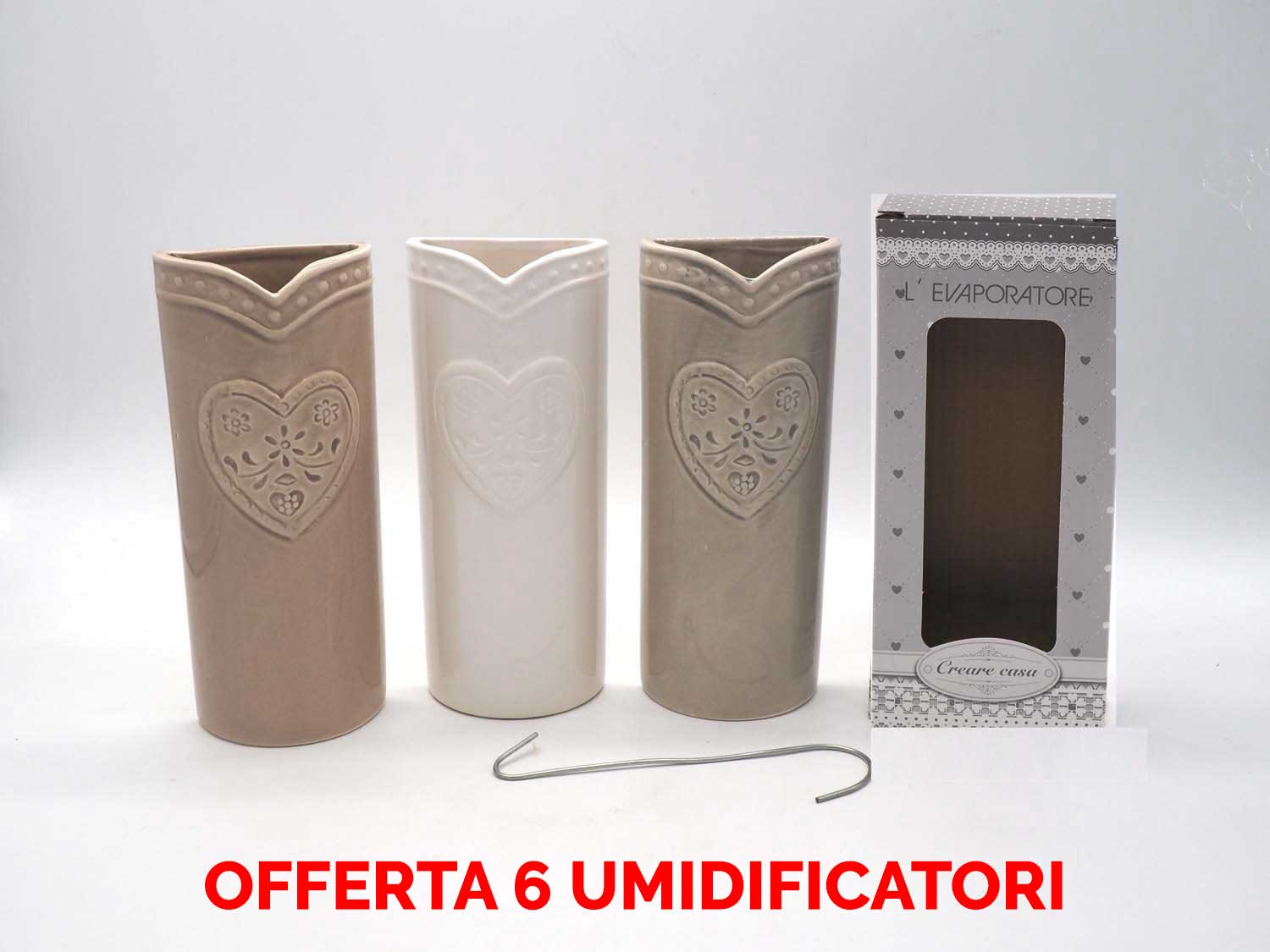 OFFERTA 6 UMIDIFICATORI IN CERAMICA CON CUORI PER TERMOSIFONI