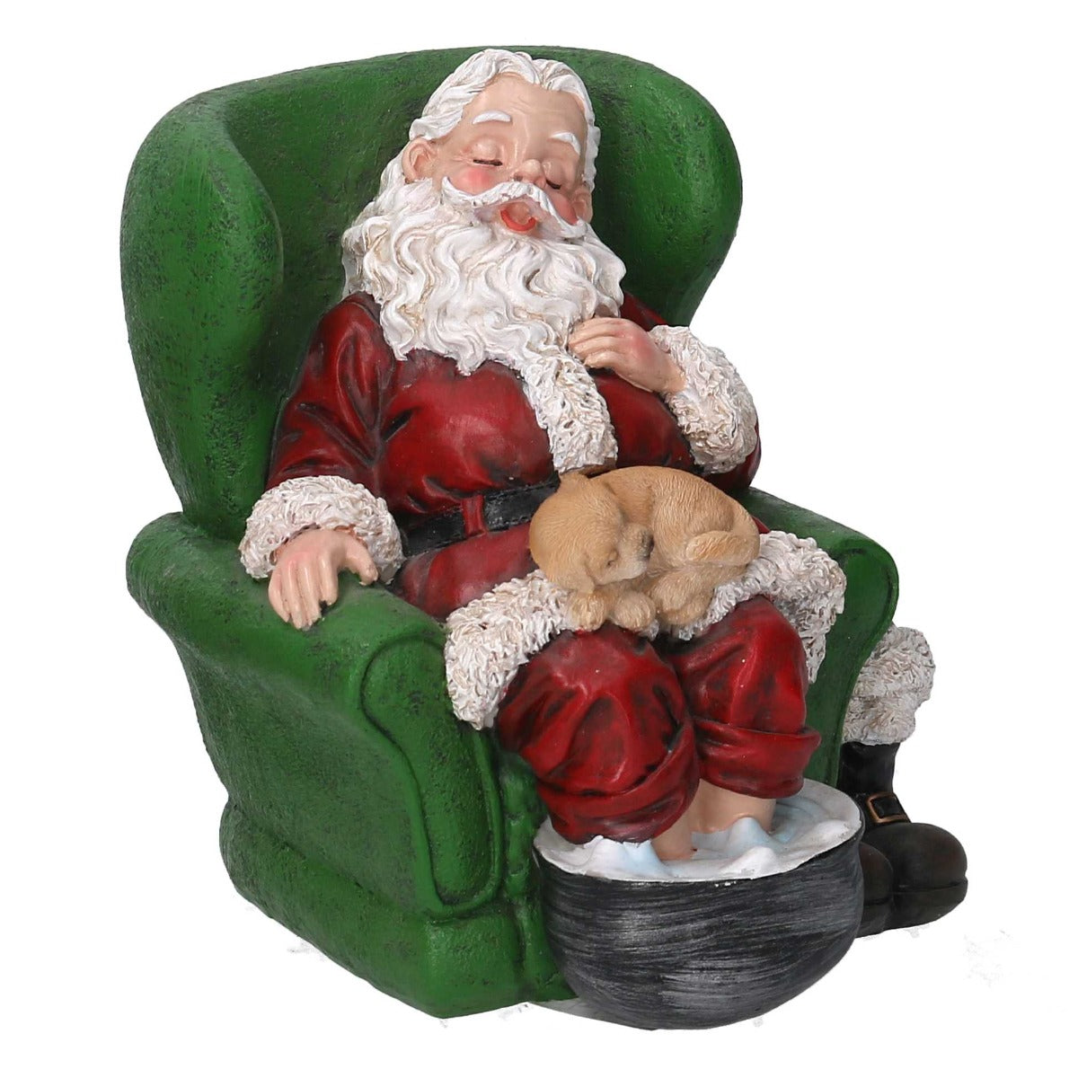 FIGURA NATALIZIA, BABBO NATALE ADDORMENTATO SULLA POLTRONA, 16X14X16.5CM, IN RESINA