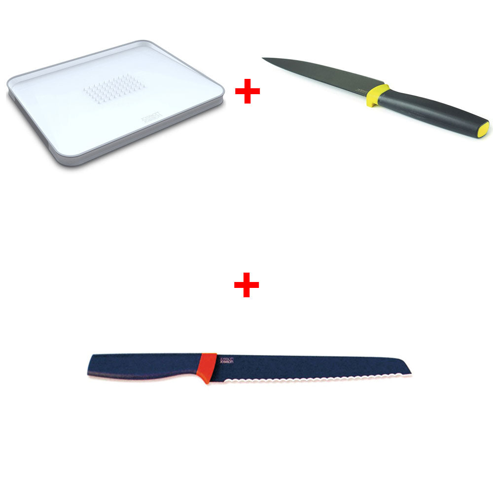 OFFERTA TAGLIERE BIANCO 37,5CM + COLTELLO CHEFS + COLTELLO PER IL PANE