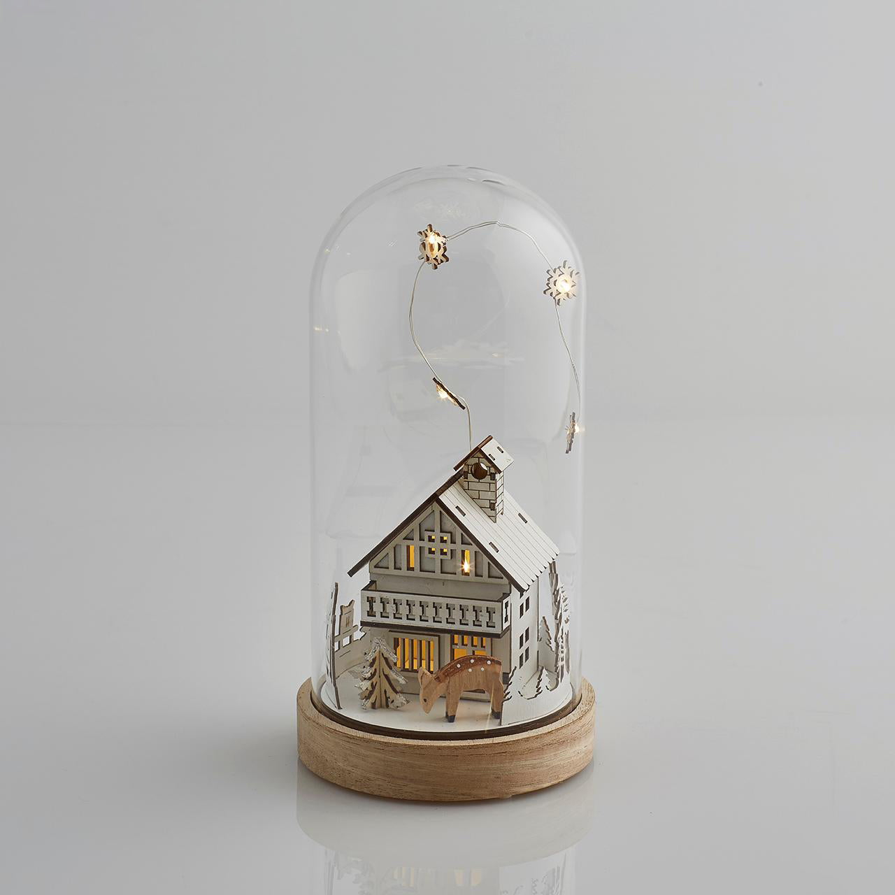 TECA CON CASA IN LEGNO CON LED H27X14CM