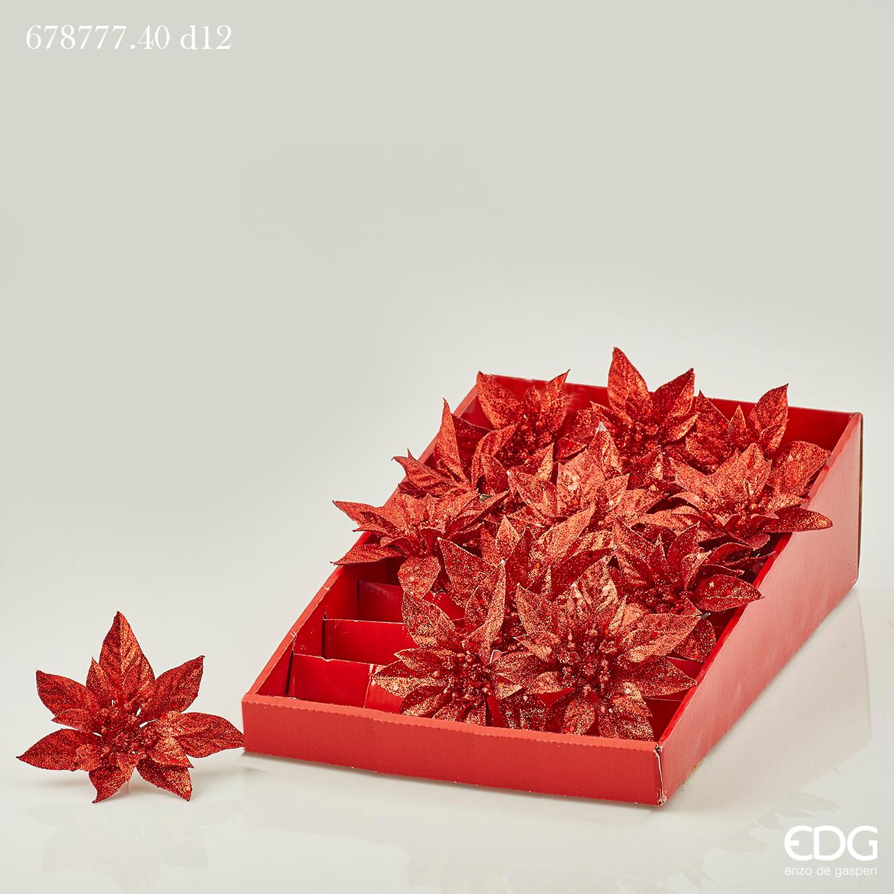 DECORAZIONE STELLA DI NATALE GLITTER CON CLIP ROSSA