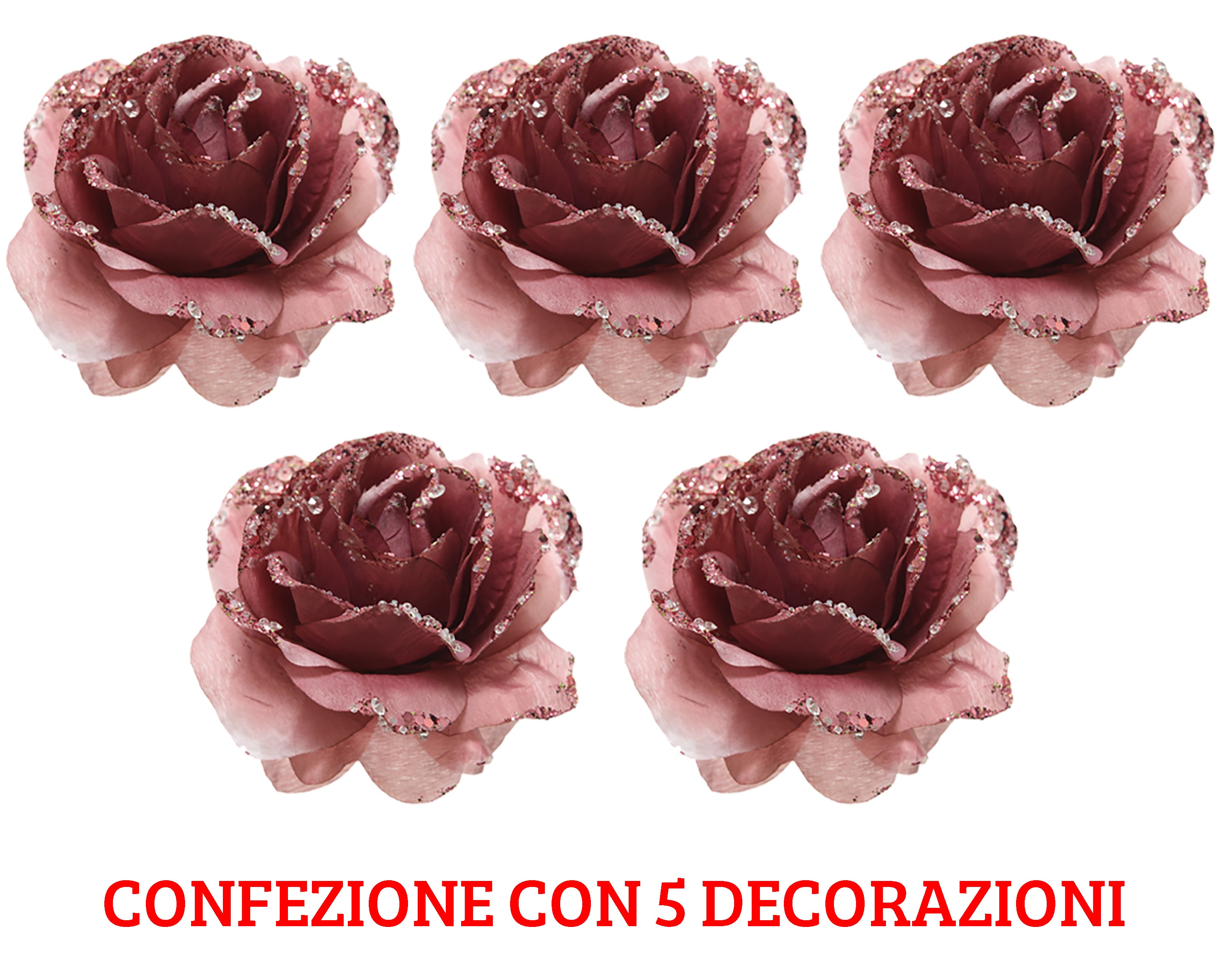 5 ROSE GLITTERATE CON CLIP 14X8.5 ROSA VELLUTO