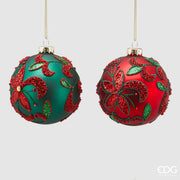 PALLINA IN VETRO FIORI/BACCHE 10CM ROSSO/VERDE ASSORTITA
