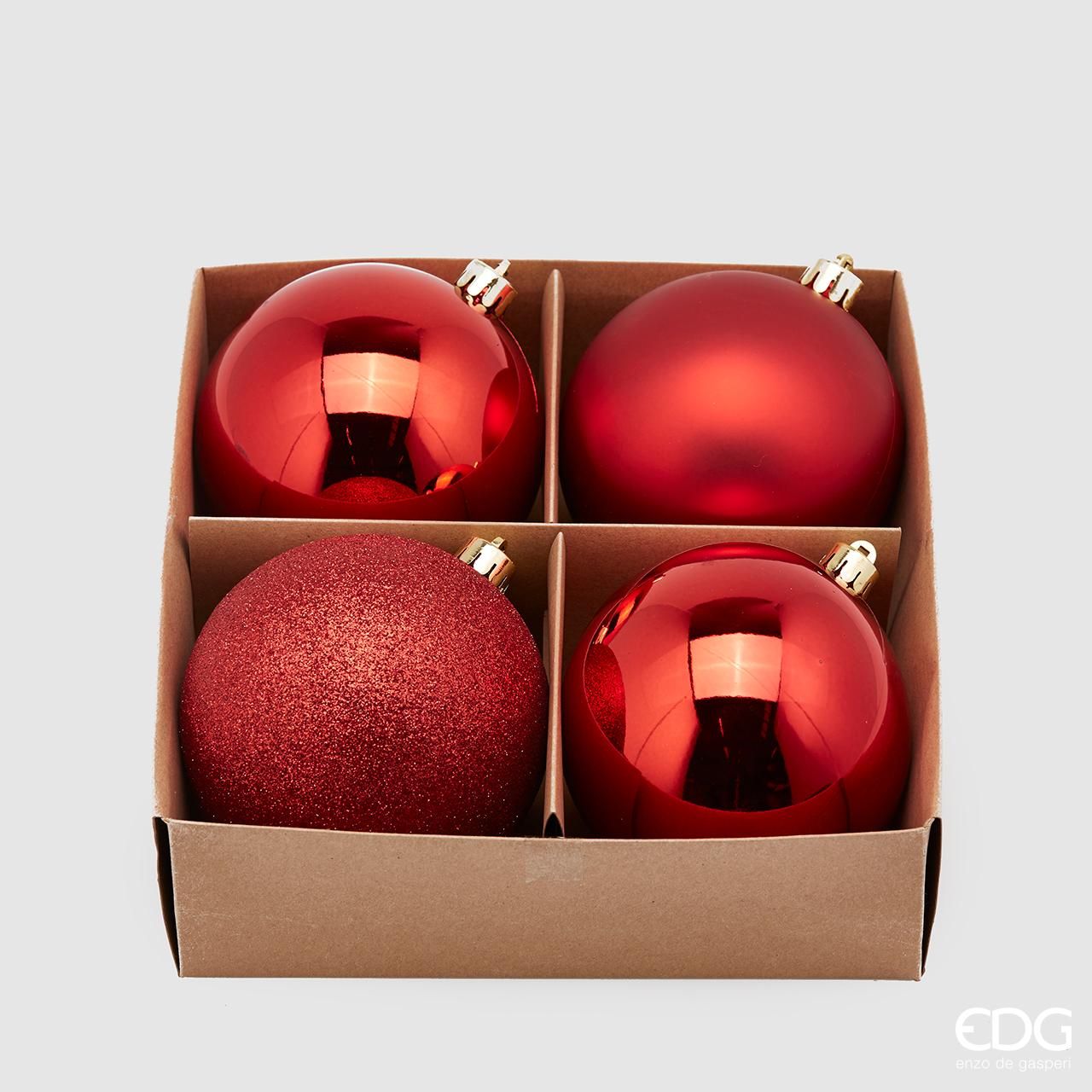SET 4PZ PALLINE DI NATALE 10CM ROSSO OPACO/LUCIDO/GLITTER