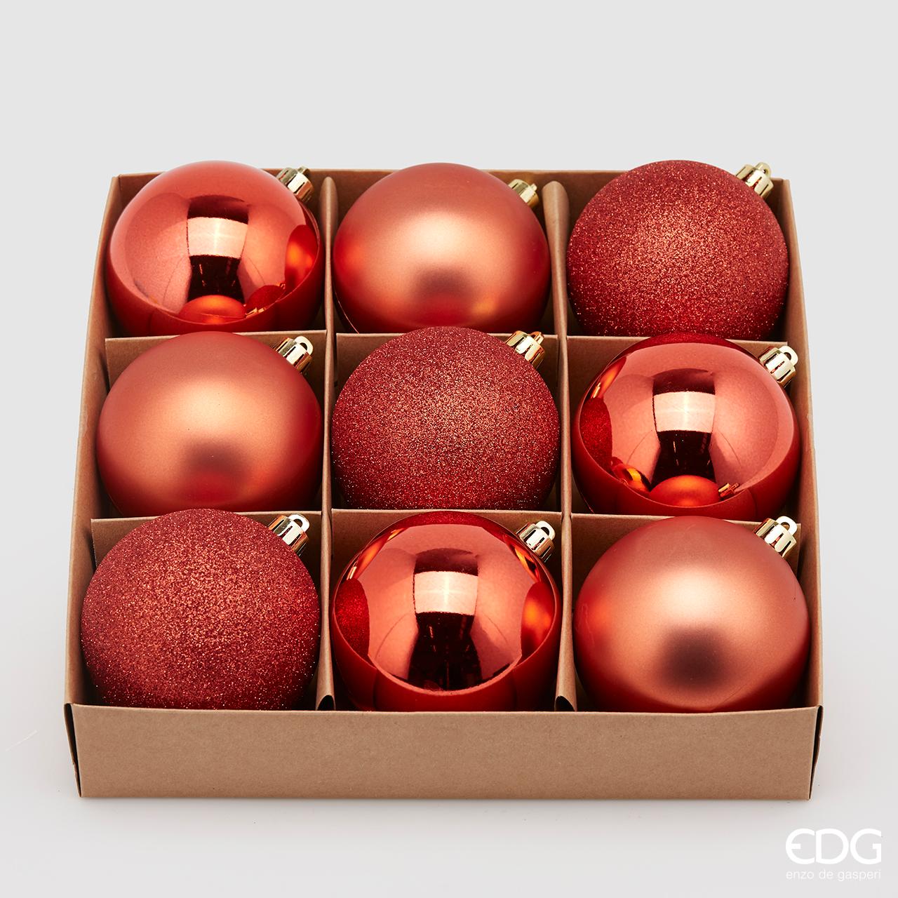 SET 9PZ PALLINE DI NATALE 8CM RUGGINE OPACO/LUCIDO/GLITTER