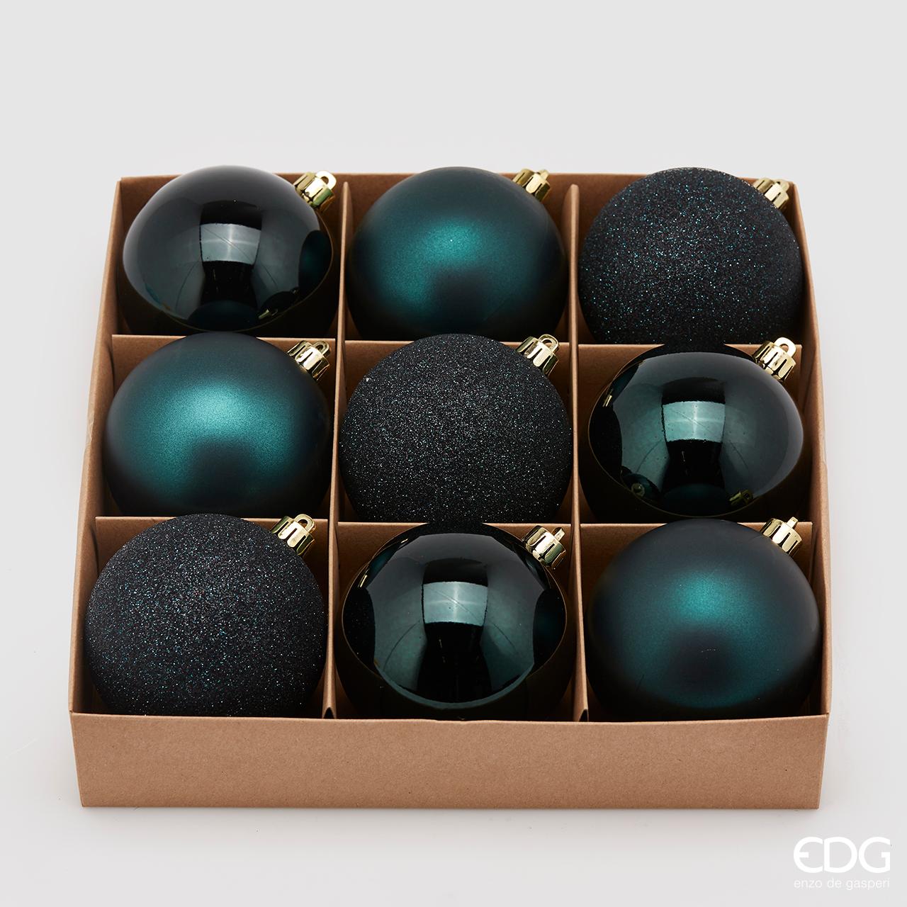 SET 9PZ PALLINE DI NATALE 8CM VERDE SCURO OPACO/LUCIDO/GLITTER