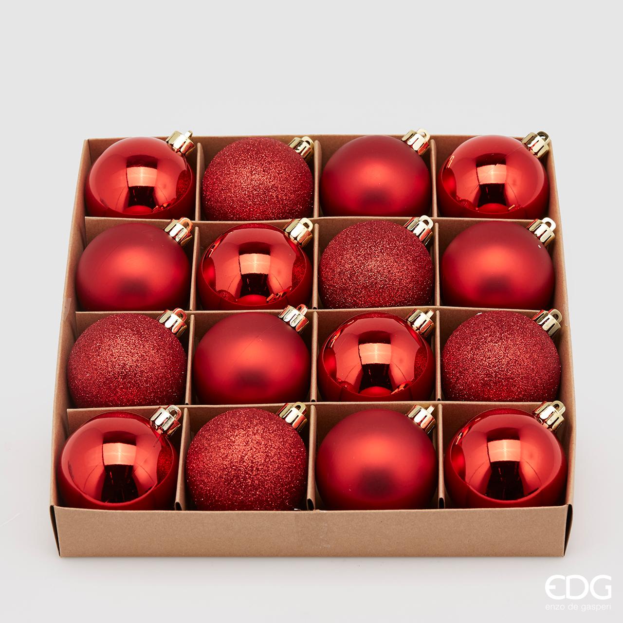 SET 16PZ PALLINE DI NATALE 6CM ROSSO OPACO/LUCIDO/GLITTER