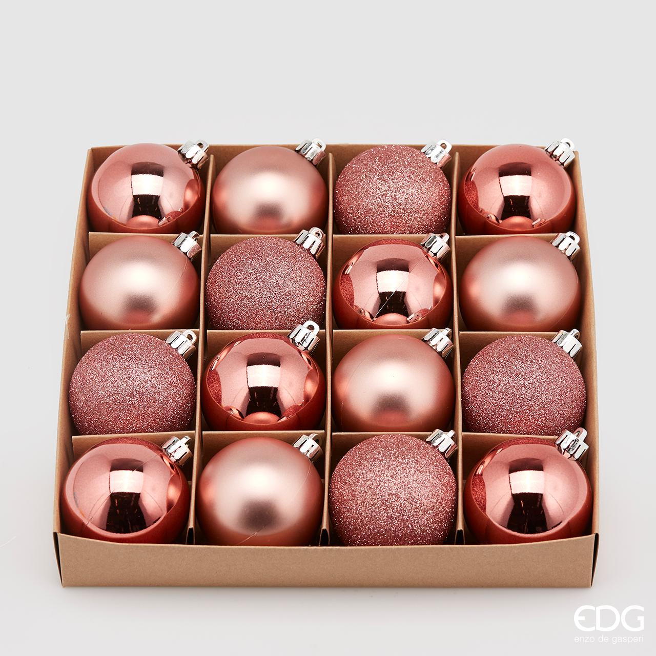 SET 16PZ PALLINE DI NATALE 6CM ROSA OPACO/LUCIDO/GLITTER