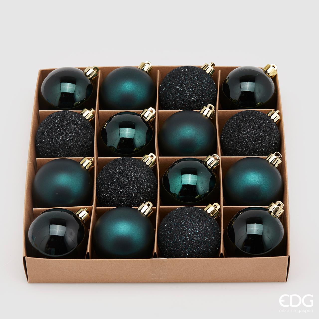 SET 16PZ PALLINE DI NATALE 6CM VERDE SCURO OPACO/LUCIDO/GLITTER