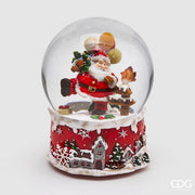 SFERA AD ACQUA CON BABBO NATALE E PASSERO CARILLON 20CM