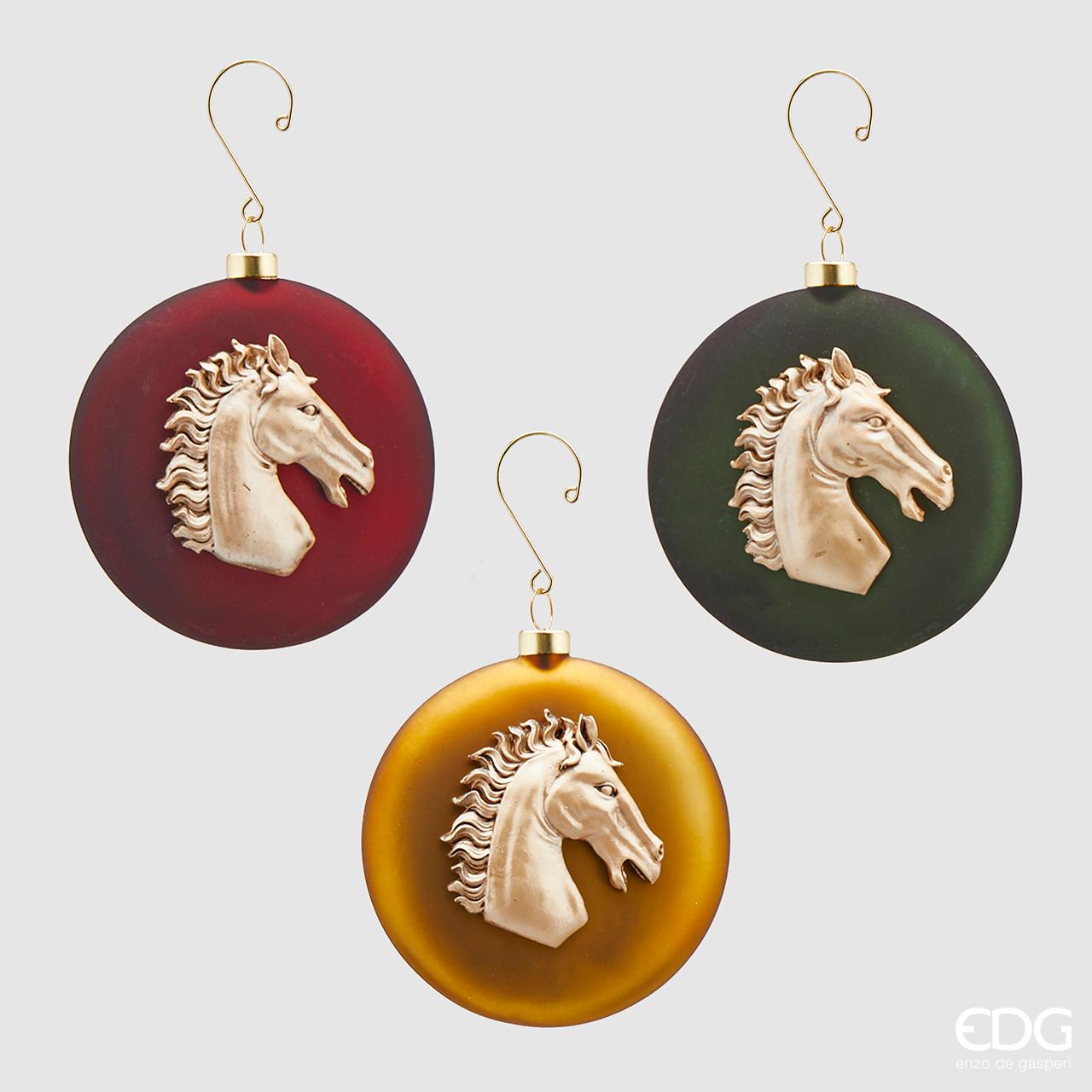 MEDAGLIONE IN VETRO APPENDIBILE CON CAVALLO 10CM COLORE ASSORTITO