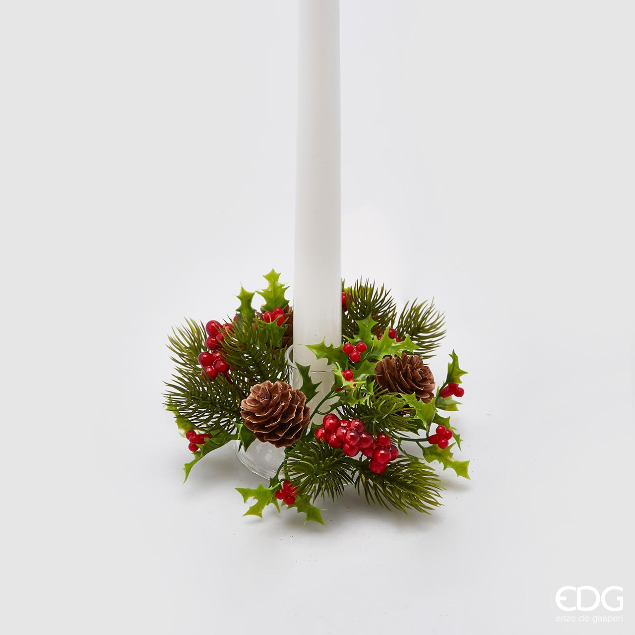 CORONA DI AGRIFOGLIO CON BACCHE E PIGNE 14CM
