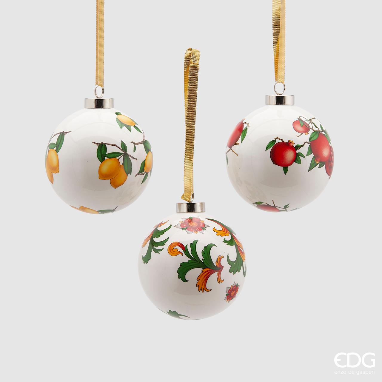 PALLINA DI NATALE IN CERAMICA SICILY CON FRUTTI 8CM MODELLO ASSORTITO