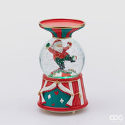PORTACANDELA ROSSO BABBO NATALE CON SFERA AD ACQUA CON MOVIMENTI LUCI LED E MUSICA H19CM