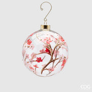 PALLINA DI NATALE IN VETRO CON FIORI, Ø10CM, ROSA