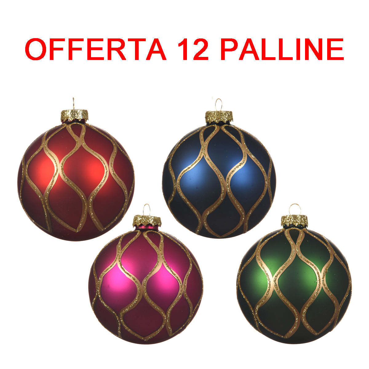 OFFERTA 12 PALLINE DI NATALE 7X12CM VERDE PINO/FUCSIA/ROSSO/BLU NOTTE ASSORTITA