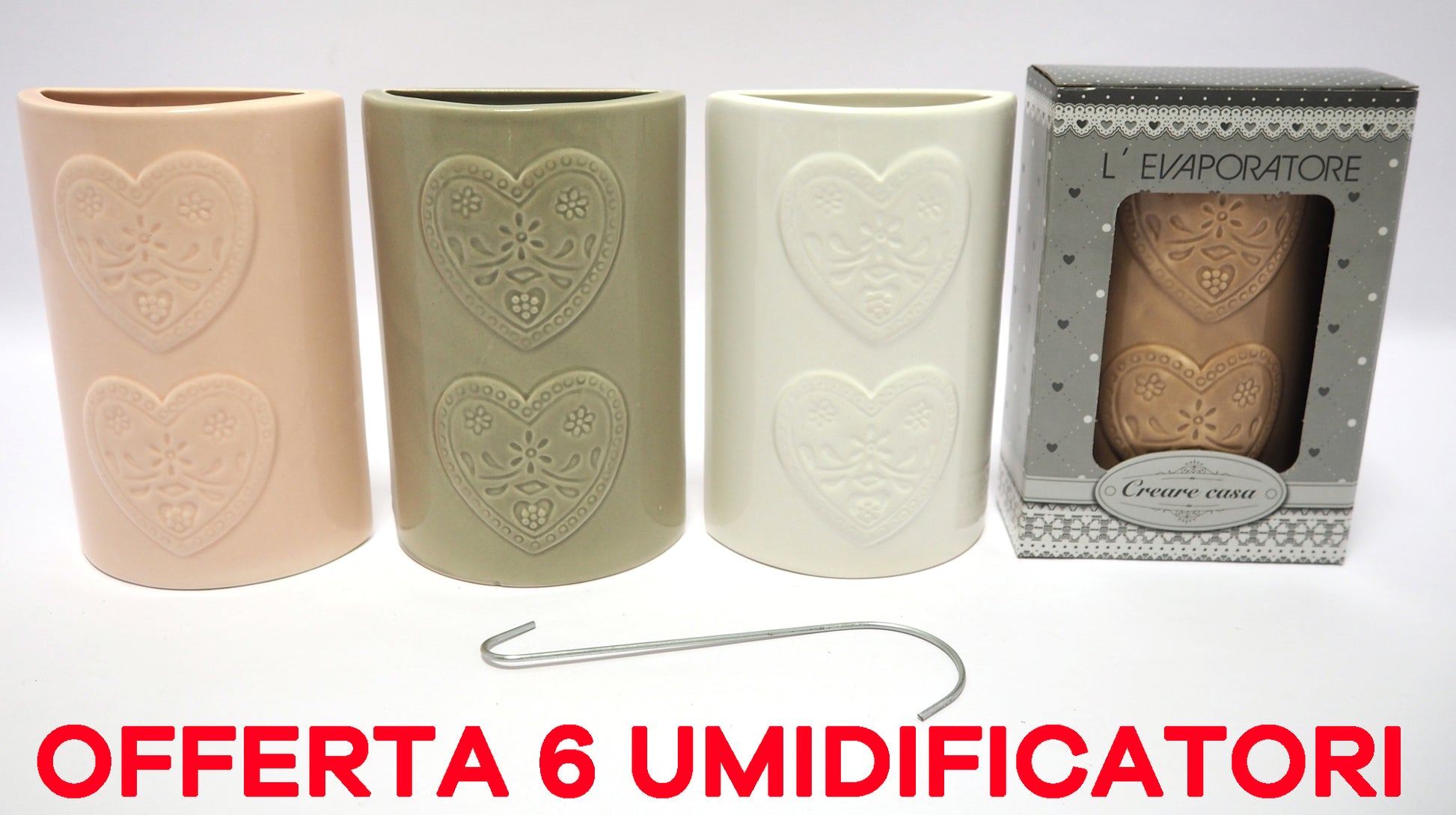 OFFERTA 6 UMIDIFICATORI CON CUORI DECORATI IN CERAMICA PER TERMOSIFONI
