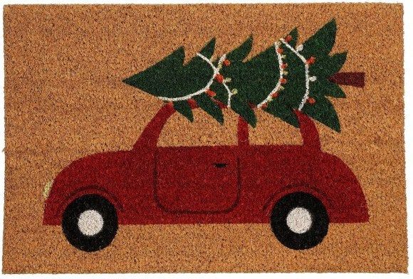 MICA Decorations Zerbino in fibra di cocco "Auto" 60x40x1 cm, marrone/rosso