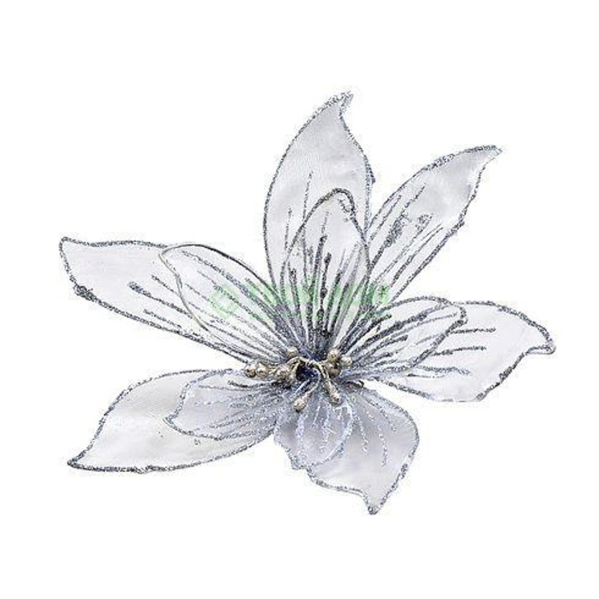 FIORE CON CLIP ARGENTO PER ALBERO DI NATALE 20CM