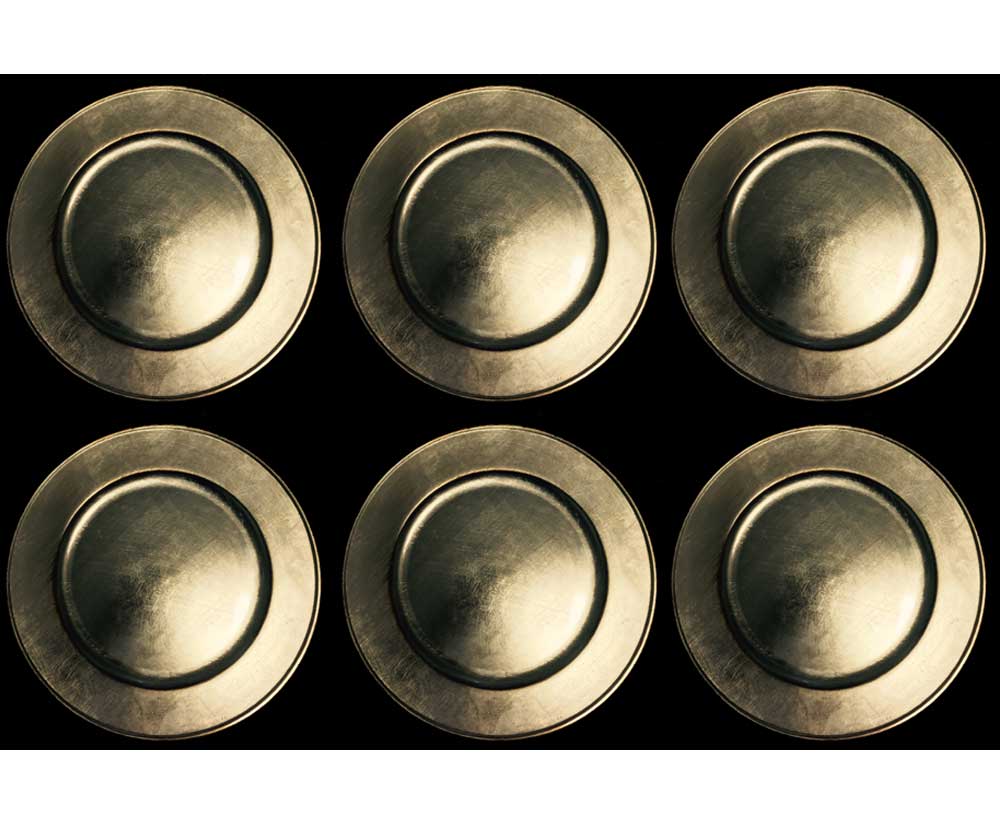 6 SOTTOPIATTI CIRCOLARI EFFETTO ANTICO ORO 33CM