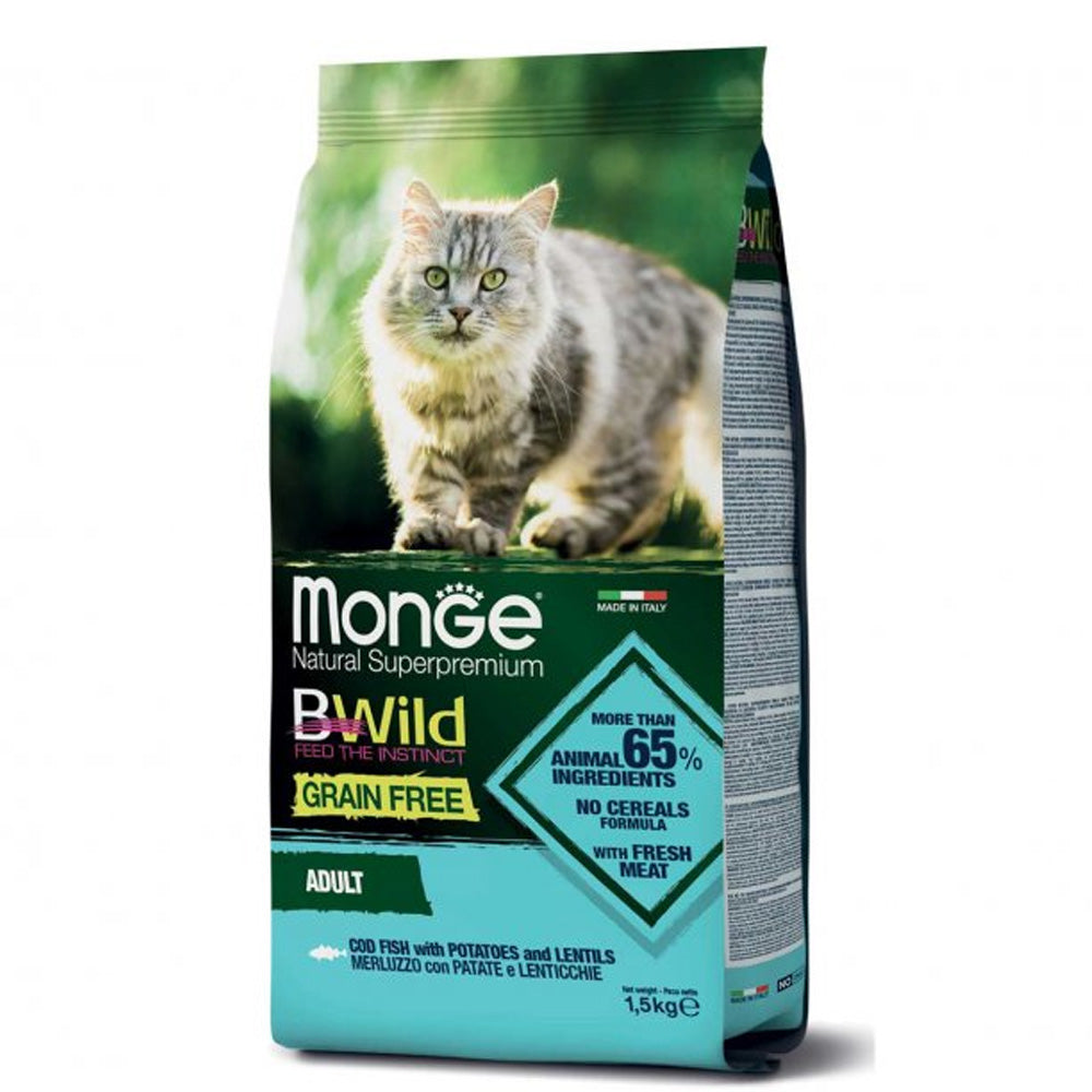 CROCCHETTE PER GATTO ADULTO GRAIN FREE 1,5KG MERLUZZO CON PATATE E LENTICCHIE