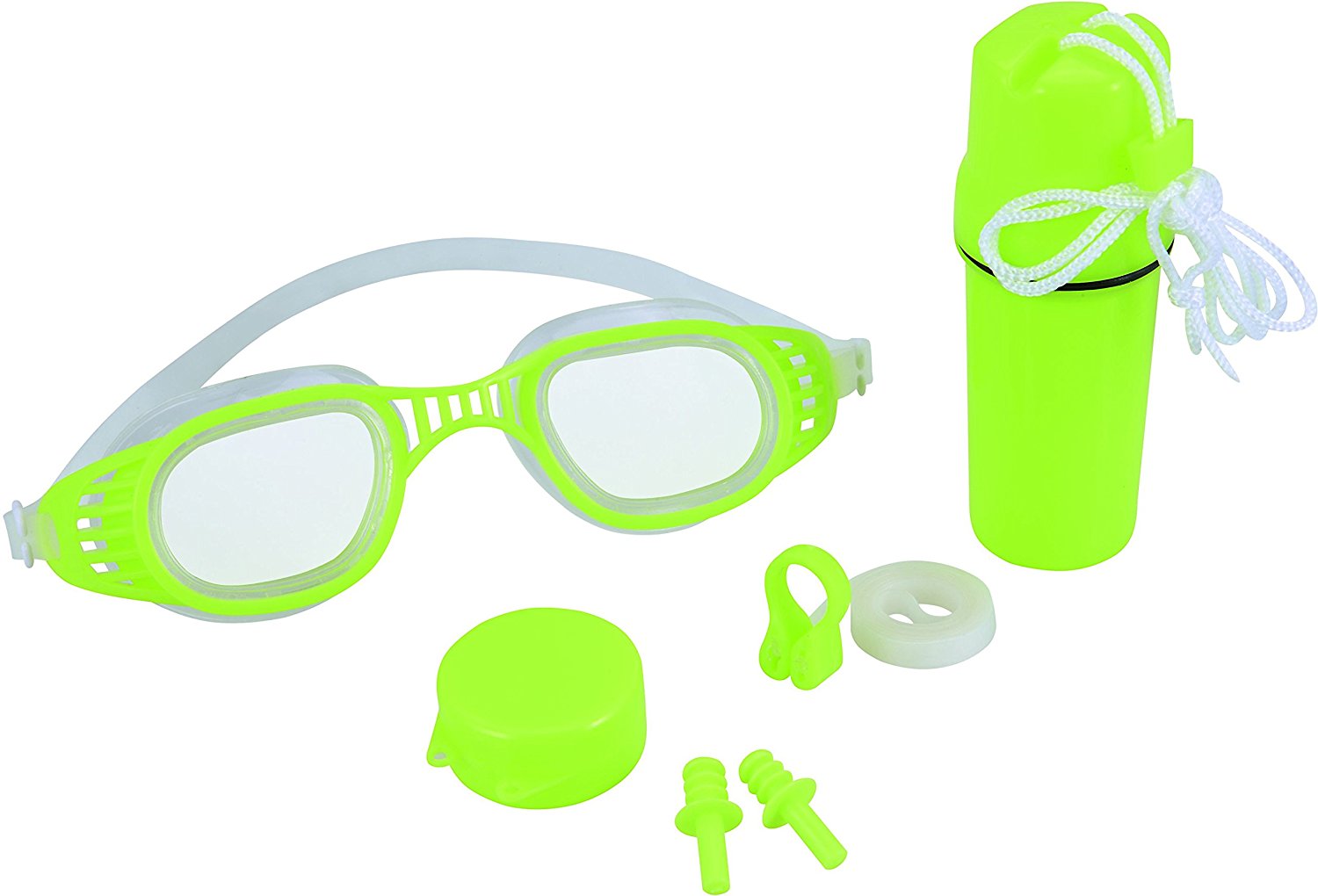 SET NUOTO OCCHIALINI TAPPI ORECCHIE E CLIP NASO  7+ ANNI COLORI ASSORTITI