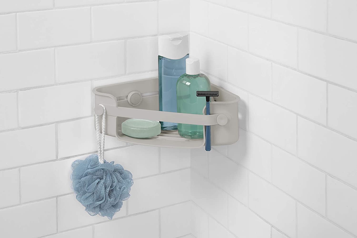MENSOLA ANGOLARE PORTA ACCESSORI DOCCIA/BAGNO GRIGIA