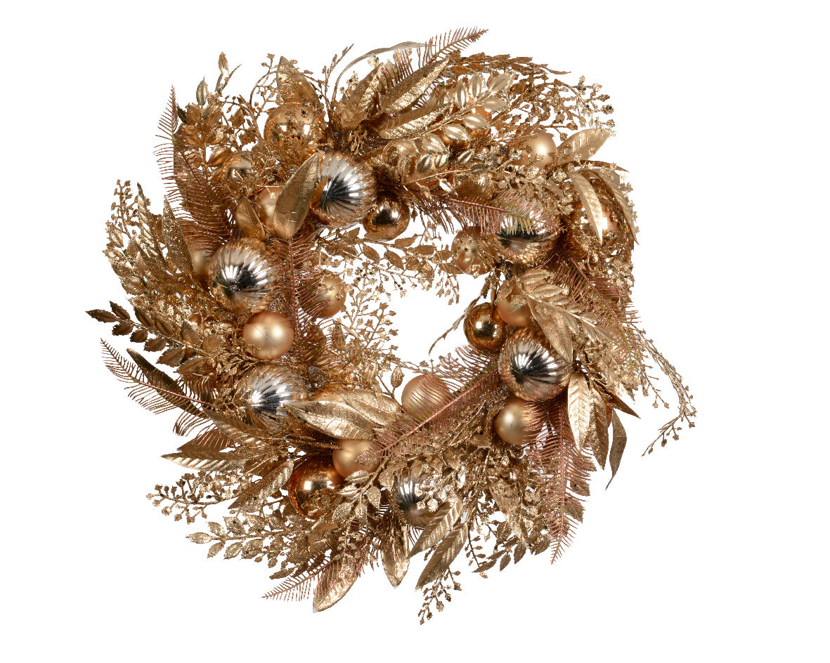 Corona con Sfere Glitter Rame/Oro/argento D.50 cm