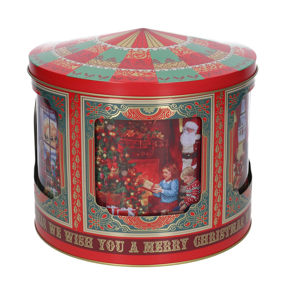 Scatola metallo con carillon rosso cm D23h21 Peraga Christmas