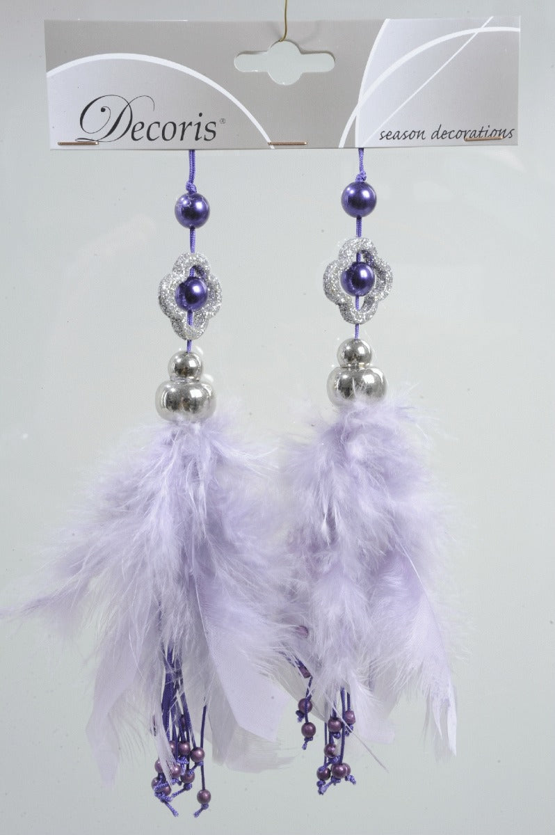 PENDAGLIO NATALIZIO CON PIUME VIOLA 2PZ