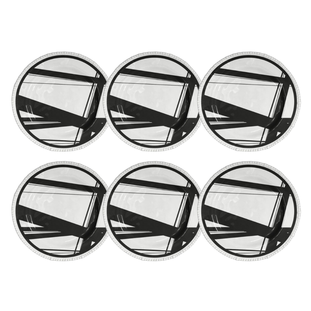 6 PIATTI PIANI OPTICAL Ø 28 CM BIANCO E NERO