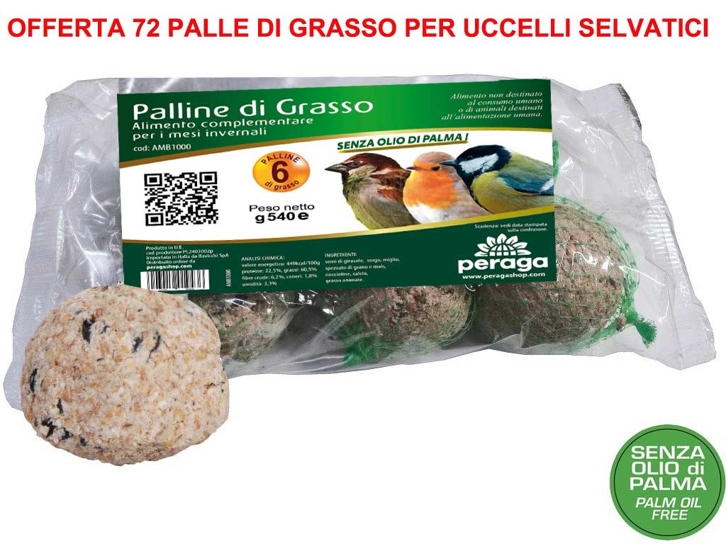 OFFERTA 72 PALLE DI GRASSO MANGIME 90GR PER UCCELLI SELVATICI ALTA QUALITA'