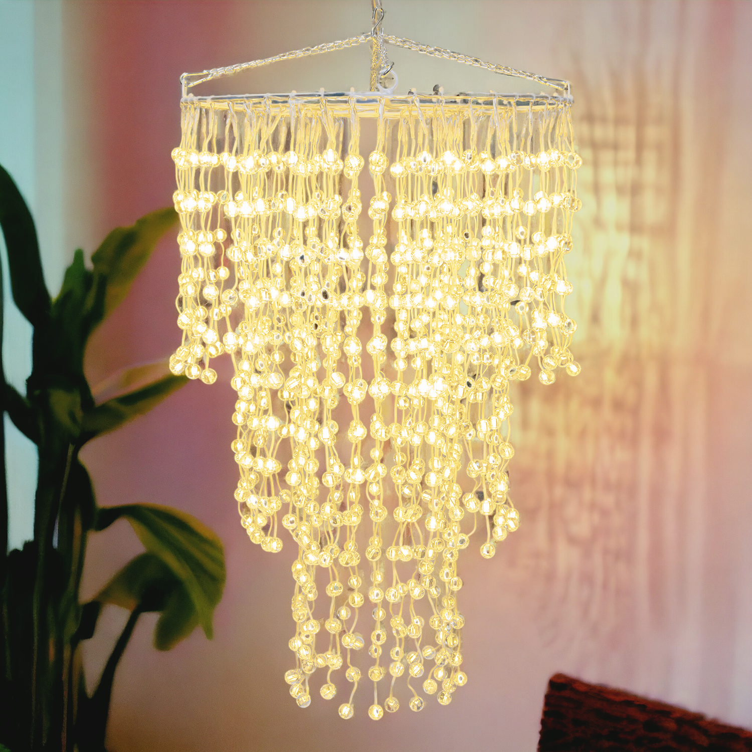 LAMPADARIO CASCATA D.45XH70CM 936 SFERE LED BIANCO CALDO