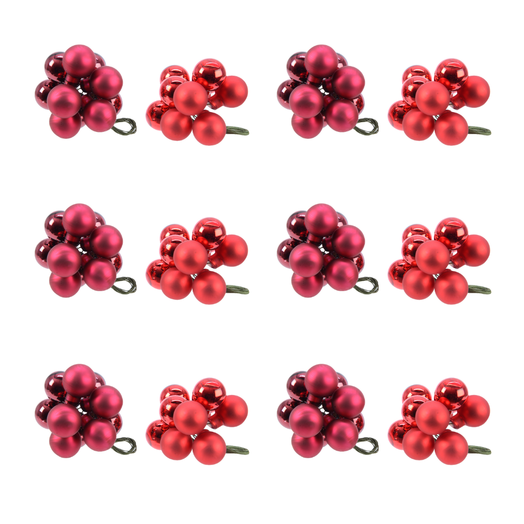 OFFERTA 12 MAZZOLINI DI SFERE NATALIZIE D.2CM ROSSO NATALE MODELLO ASSORTITO