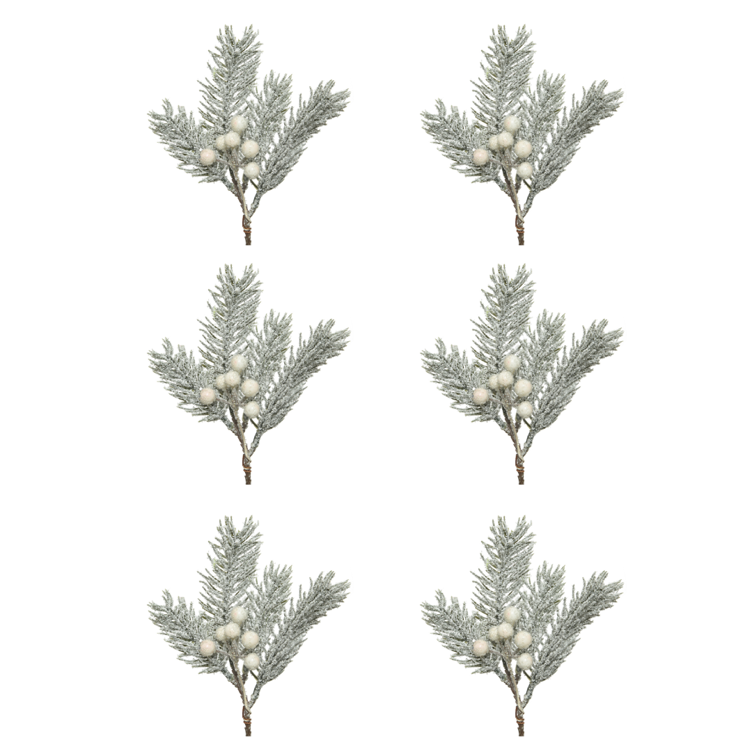 OFFERTA 6 RAMI NATALIZI PINO CON BACCHE H23CM BIANCO