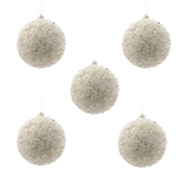 OFFERTA 5 PALLINE DI NATALE 8CM CON PERLINE BIANCO INVERNO