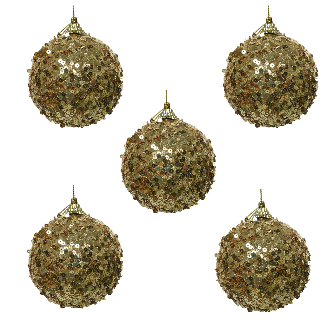 OFFERTA 5 SFERE CON LUSTRINI D.8CM ORO CHIARO