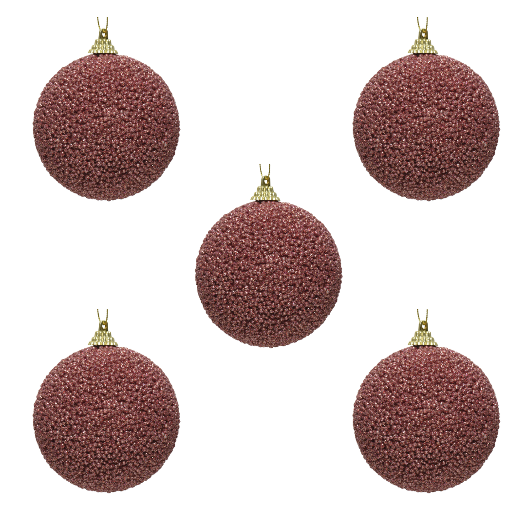 OFFERTA 5 SFERE NATALIZIE GLITTERATE D.8CM ROSA VELLUTO