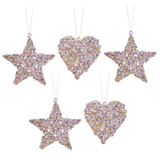 OFFERTA 5 DECORAZIONI NATALIZIE STELLA/CUORE TRASPARENTI APPENDIBILI